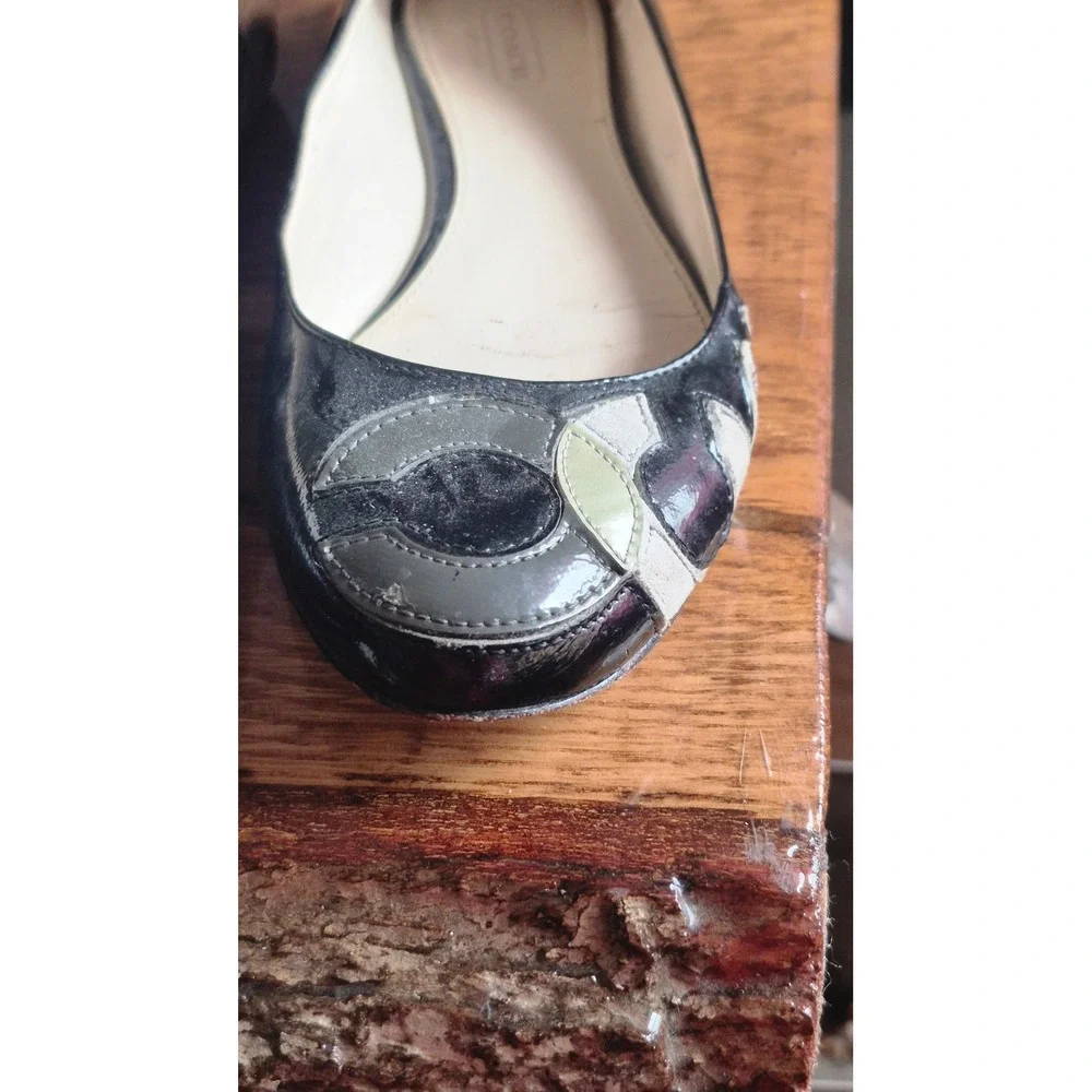 Coach Black Patent Leather‎ Patchwork C Logo Ballet Flats Womens 6.5 B